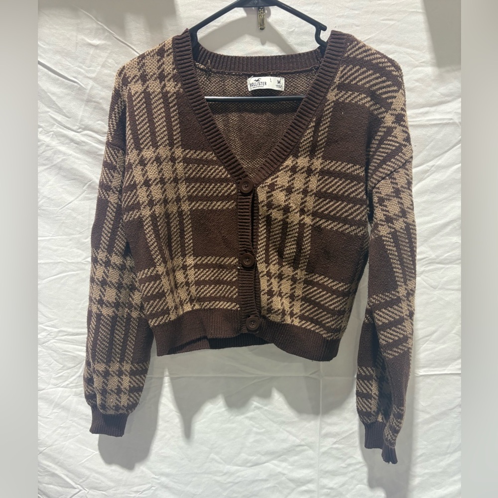 Hollister Brown Plaid V-Neck Sweater
